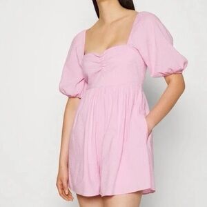 Abercrombie and Fitch Puff Sleeve Babydoll Romper Seersucker Lilac Tall Medium